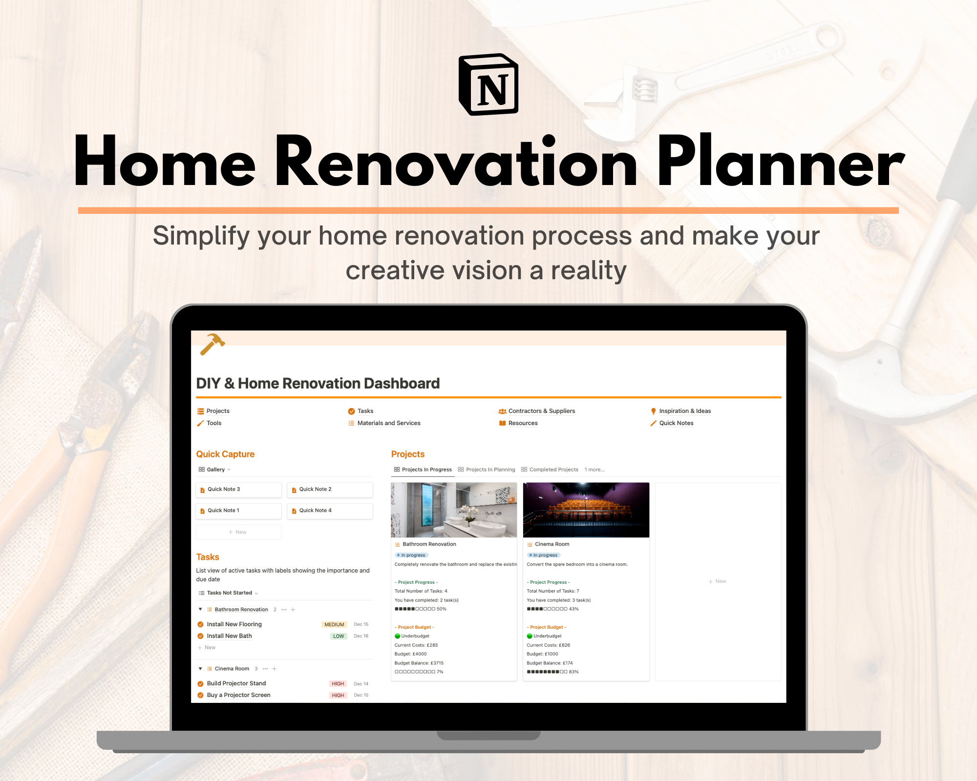Home Renovation and DIY Planner template preview