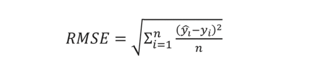Root Mean Square Error Formula for assessing machine learning prediction results