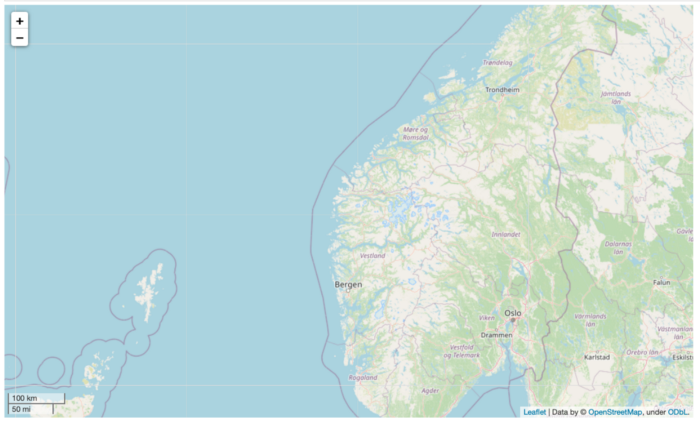Base map generated by folium centred over Norway.