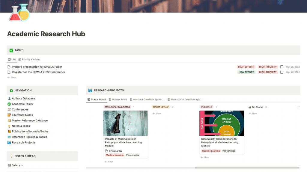 Academic Research Hub Notion Template for PhD Students and Academics